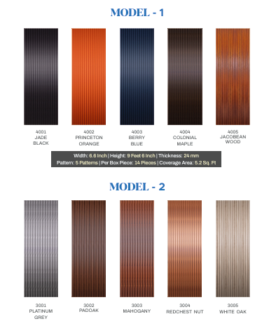 WPC Fluted Louver Wall Panels Model 1 and Model 2 Wood Grain Finishes